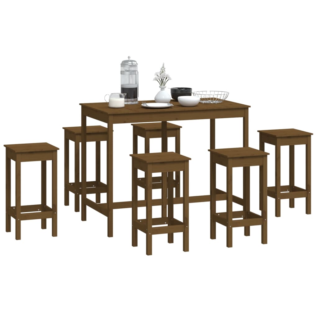 Set da Bar 7 pz Miele in Legno Massello di Pino - homemem39