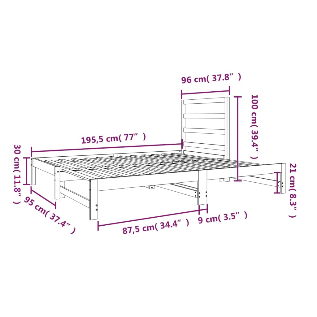 Dormeuse Estraibile Bianca 2x(90x190) cm Legno Massello di Pino - homemem39