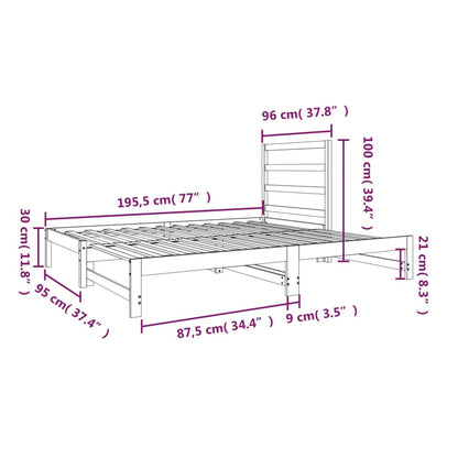 Dormeuse Estraibile Nera 2x(90x190) cm Legno Massello di Pino - homemem39