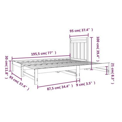 Dormeuse Estraibile Bianca 2x(90x190) cm Legno Massello di Pino - homemem39