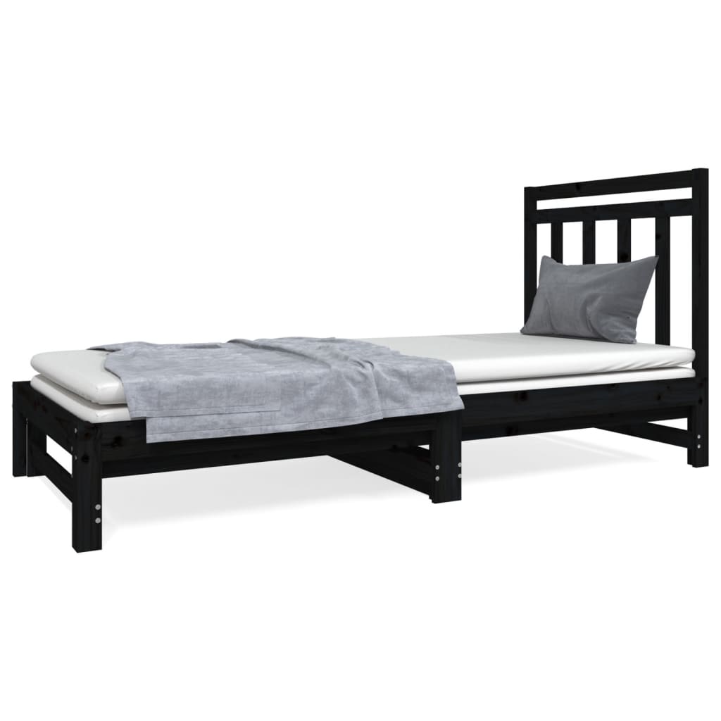 Dormeuse Estraibile Nera 2x(90x190) cm Legno Massello di Pino - homemem39