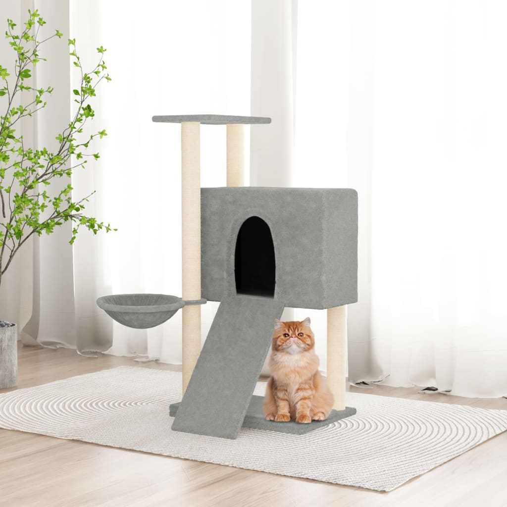 Albero per Gatti con Tiragraffi in Sisal Grigio Chiaro 96 cm - homemem39