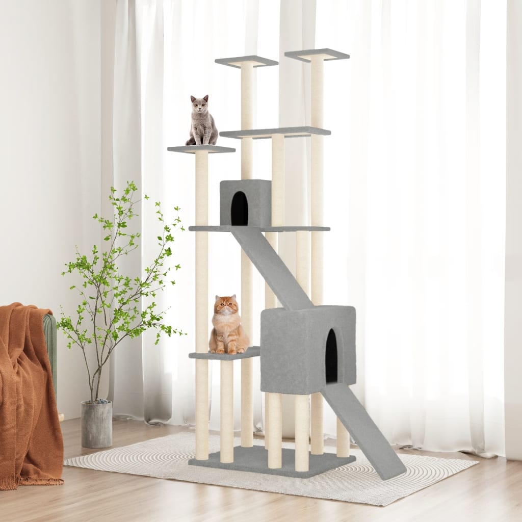 Albero per Gatti con Tiragraffi in Sisal Grigio Chiaro 190 cm - homemem39