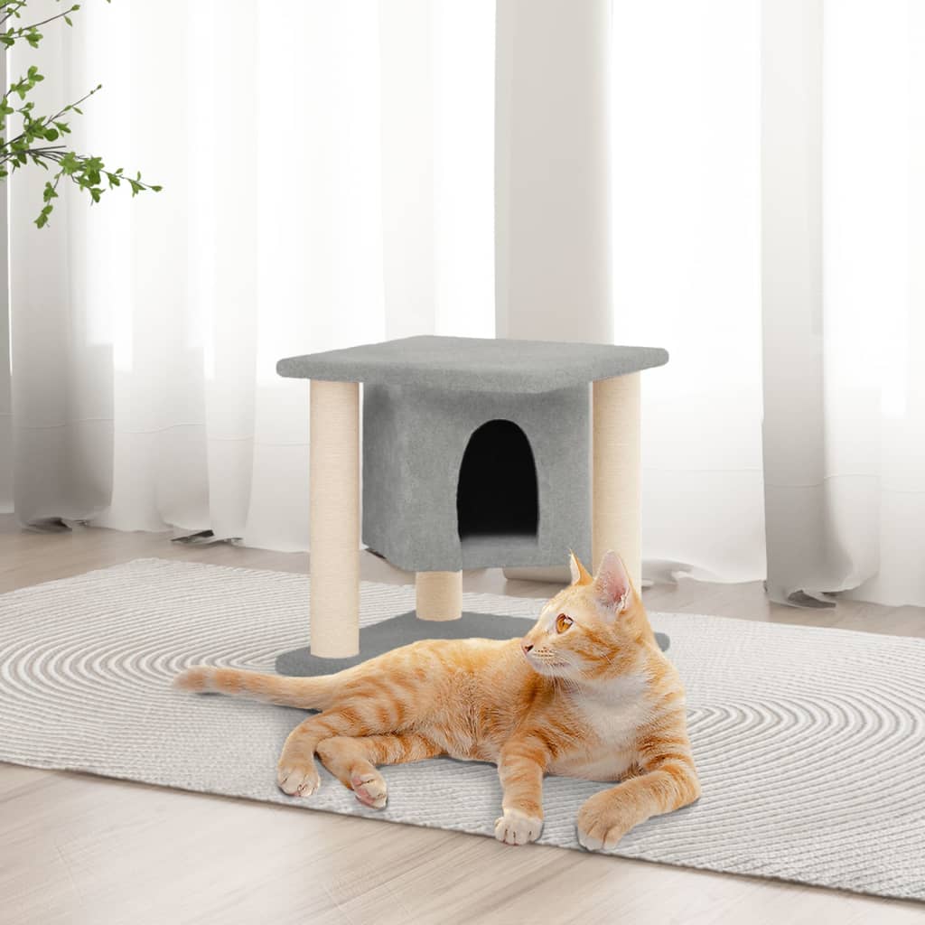 Albero per Gatti con Tiragraffi in Sisal Grigio Chiaro 37 cm - homemem39