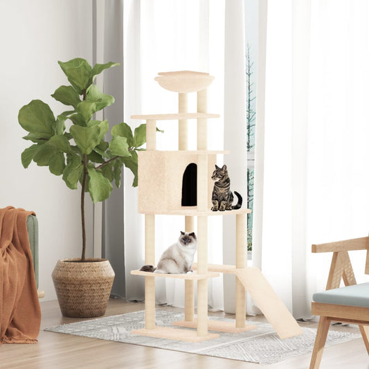 Albero per Gatti con Tiragraffi in Sisal Crema 166 cm - homemem39