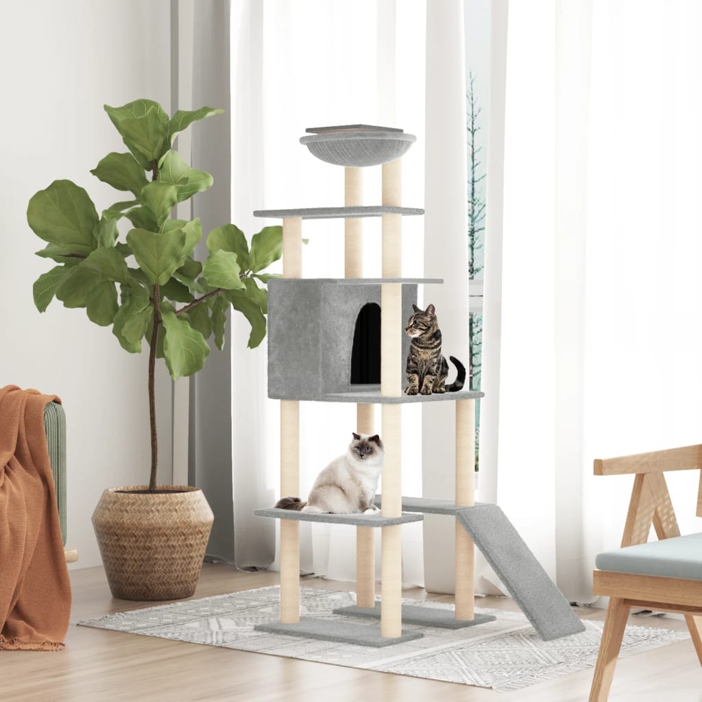 Albero per Gatti con Tiragraffi in Sisal Grigio Chiaro 166 cm - homemem39