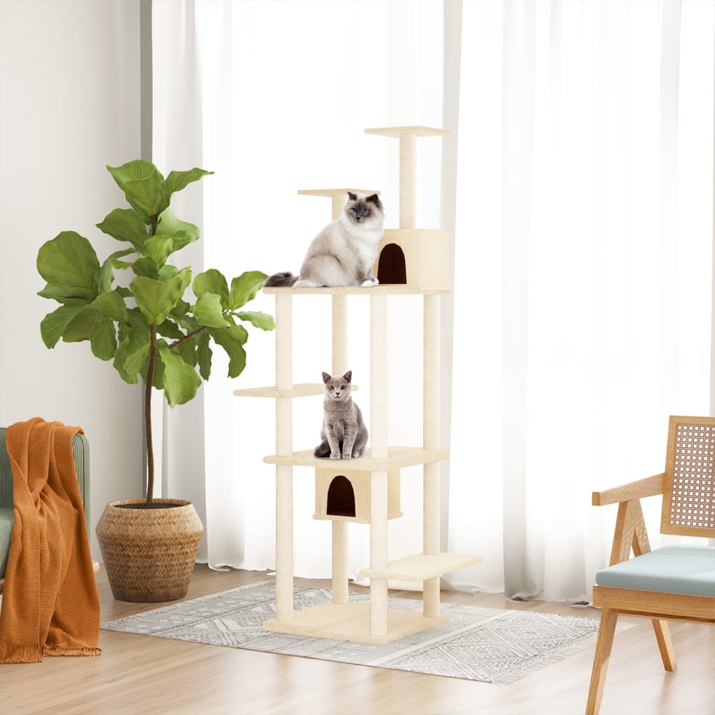 Albero per Gatti con Tiragraffi in Sisal Crema 176 cm - homemem39