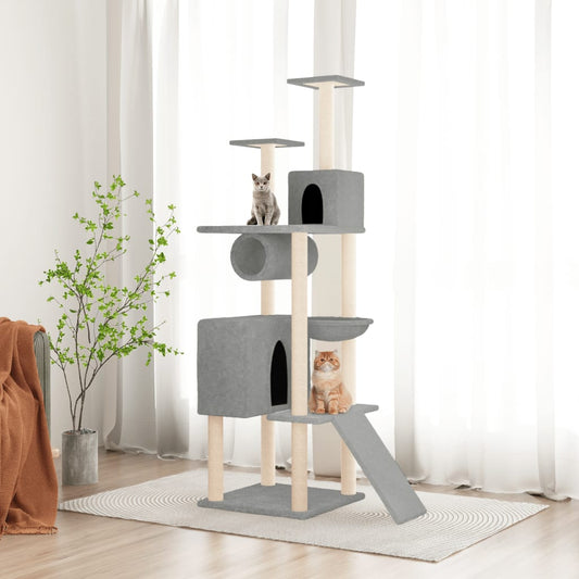 Albero per Gatti con Tiragraffi in Sisal Grigio Chiaro 168 cm - homemem39