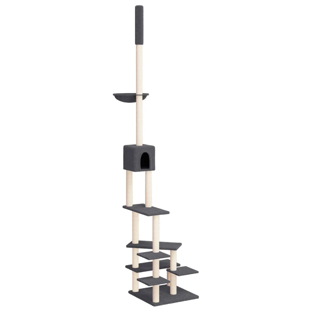 Albero per Gatti Pavimento Soffitto Grigio Scuro 268,5-294,5 cm - homemem39