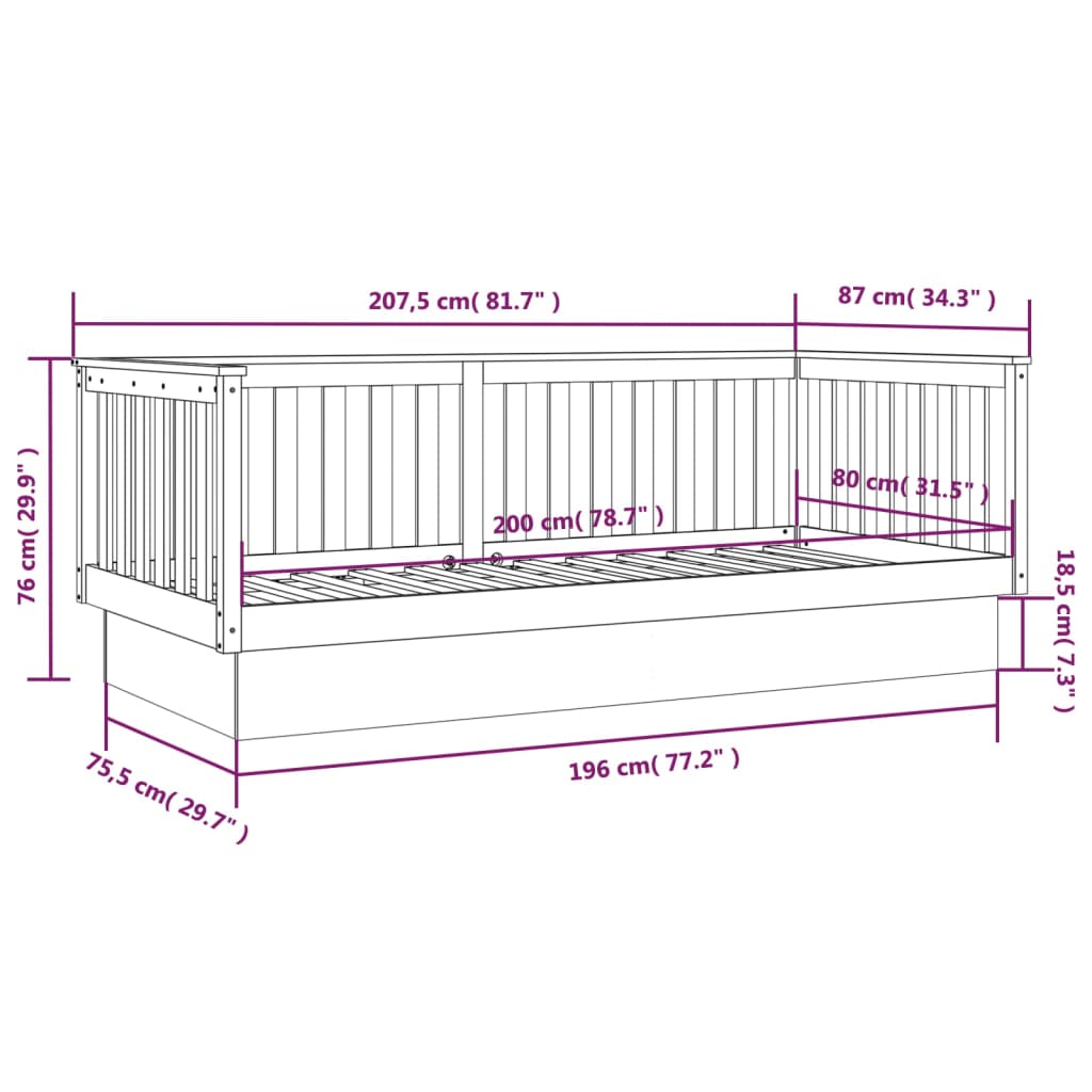 Dormeuse Miele 80x200 cm in Legno Massello di Pino - homemem39