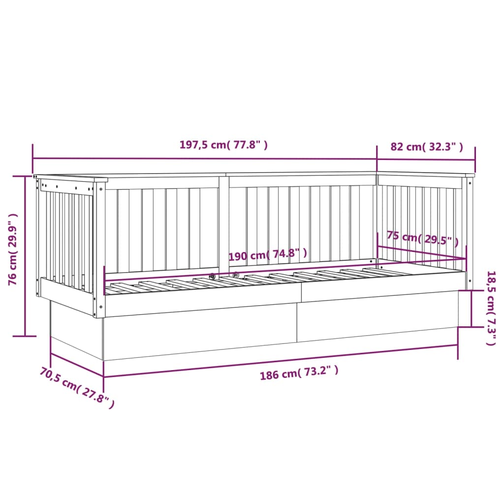 Dormeuse Marrone Miele 75x190 cm in Legno Massello di Pino - homemem39