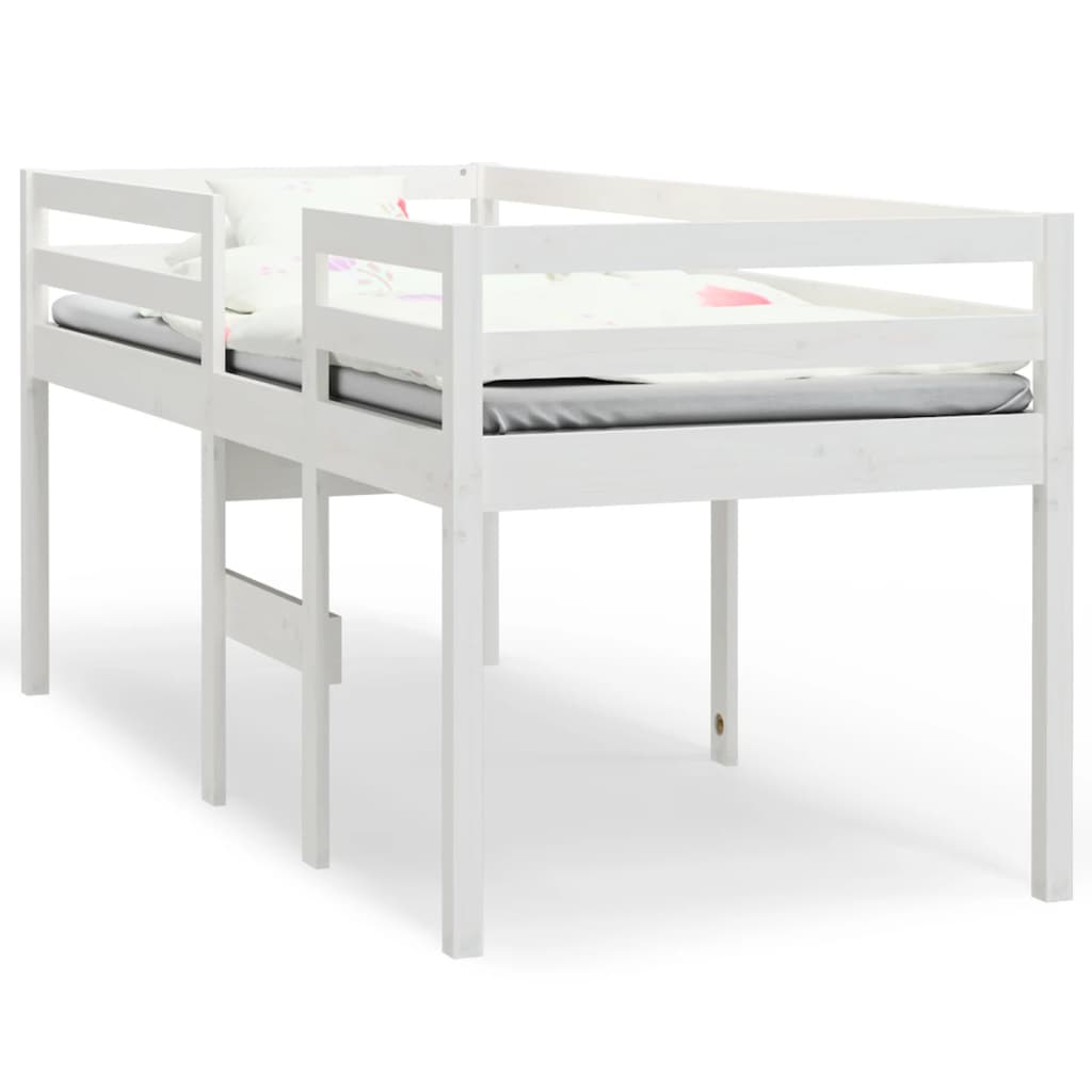 Letto a Soppalco Bianco 90x190 cm in Legno Massello di Pino - homemem39