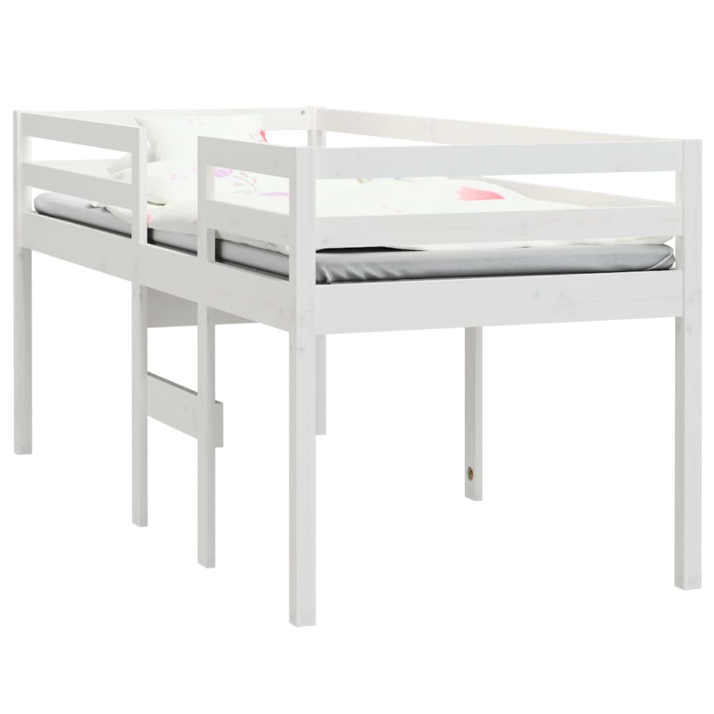 Letto a Soppalco Bianco 90x190 cm in Legno Massello di Pino - homemem39