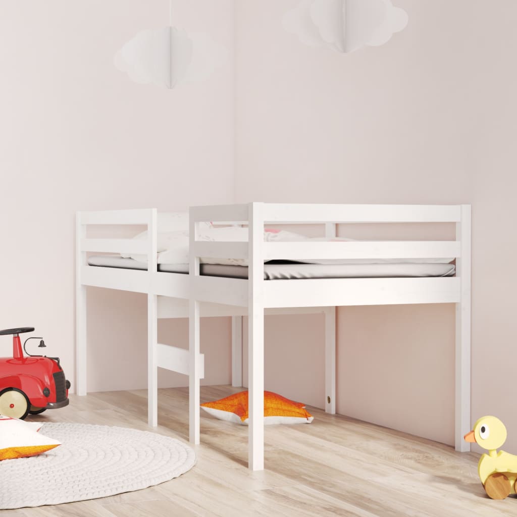 Letto a Soppalco Bianco 90x190 cm in Legno Massello di Pino - homemem39