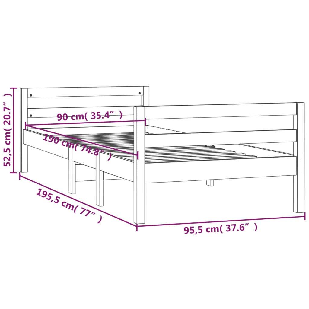 Giroletto Nero 90x190 cm in Legno Massello di Pino - homemem39