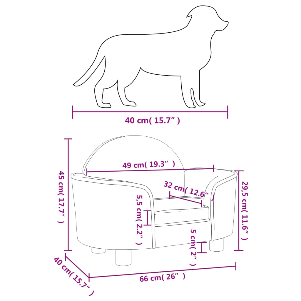 Lettino per Cani Grigio Chiaro 66x40x45 cm in Velluto - homemem39