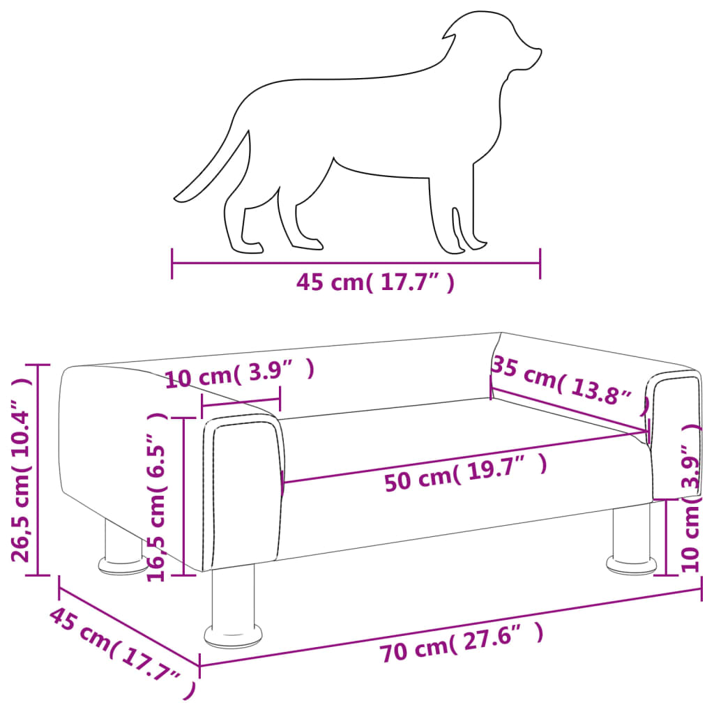 Lettino per Cani Grigio Scuro 70x45x26,5 cm in Velluto - homemem39