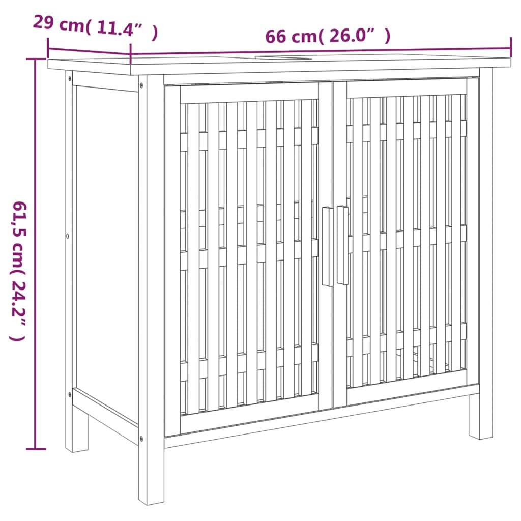 Mobile Lavabo da Bagno 66x29x61,5cm Legno Massello di Noce - homemem39