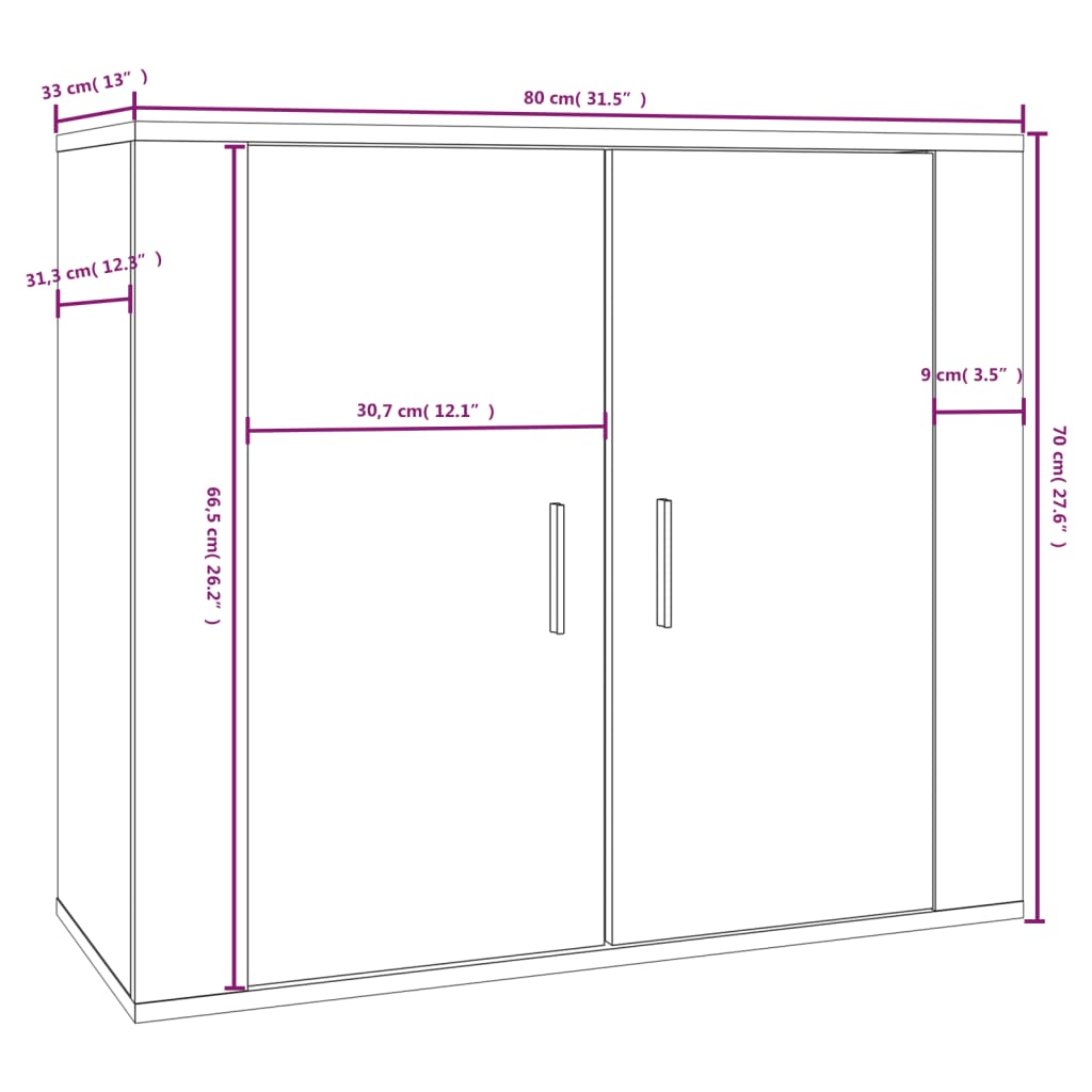 Credenza Nera 80x33x70 cm in Legno Multistrato - homemem39