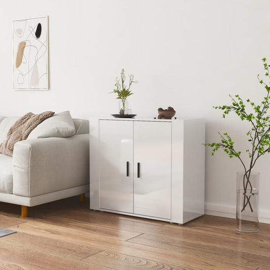 Credenza Bianco Lucido 80x33x70 cm in Legno Multistrato - homemem39