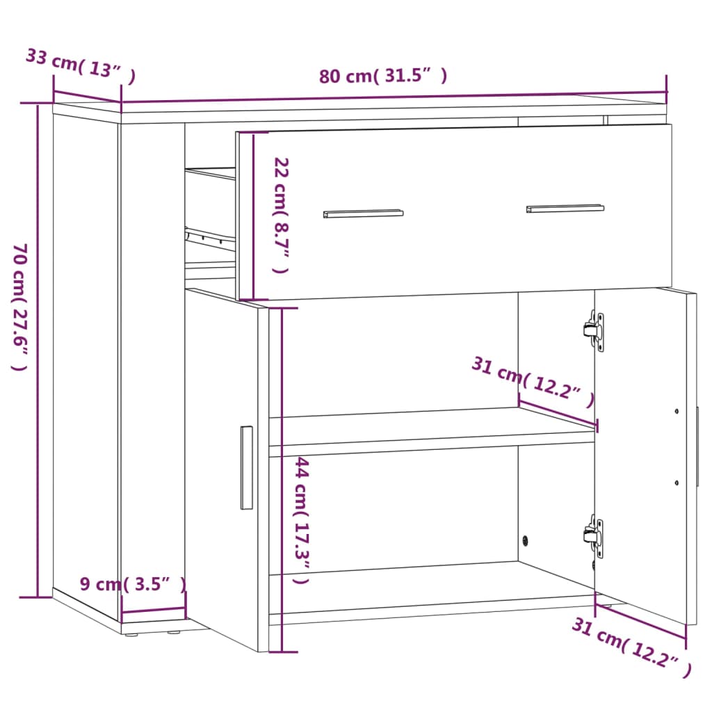 Credenza Nera 80x33x70 cm in Legno Multistrato - homemem39