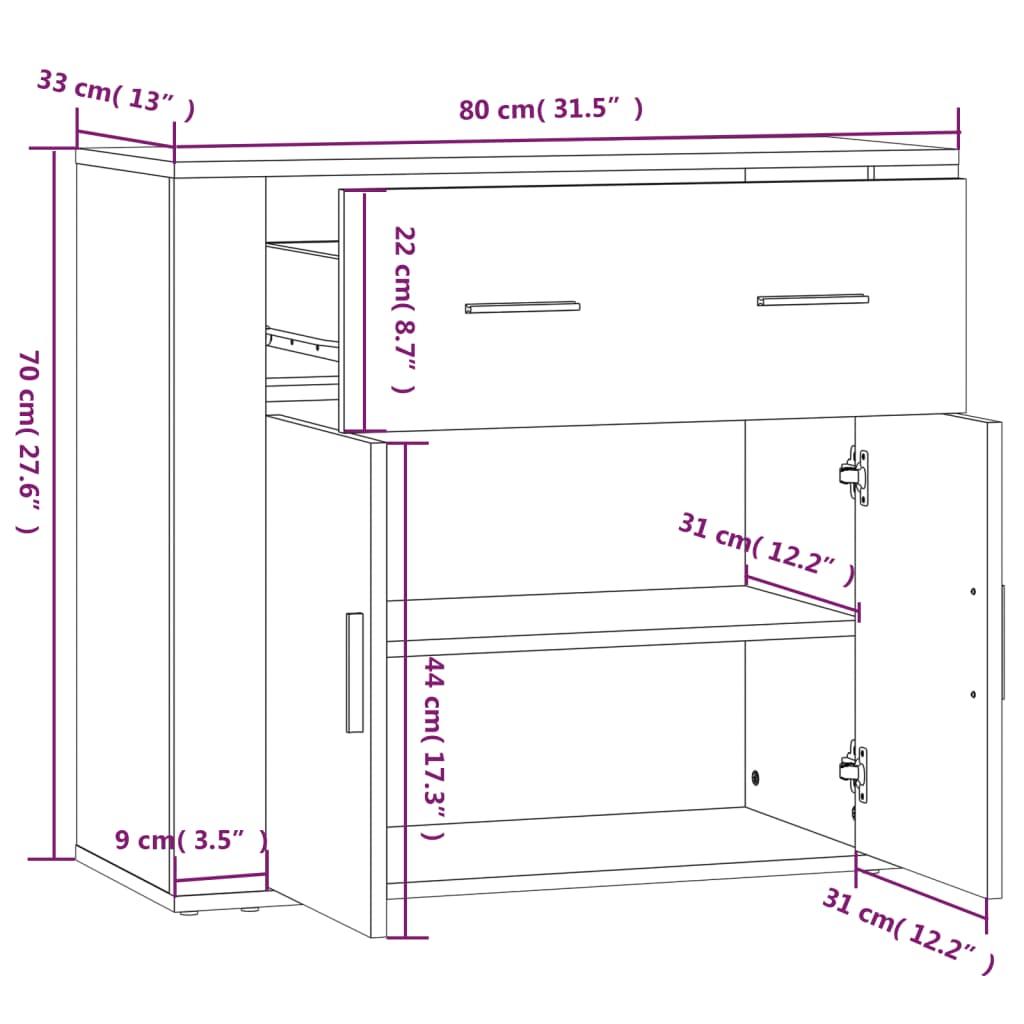 Credenza Grigio Cemento 80x33x70 cm in Legno Multistrato - homemem39