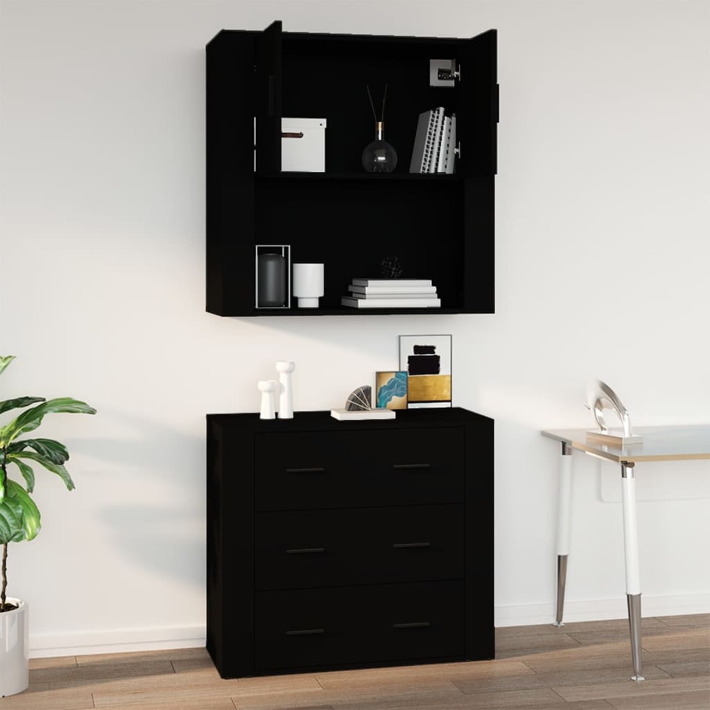 Mobile a Parete Nero 80x33x80 cm in Legno Multistrato - homemem39