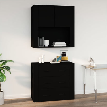 Mobile a Parete Nero 80x33x80 cm in Legno Multistrato - homemem39