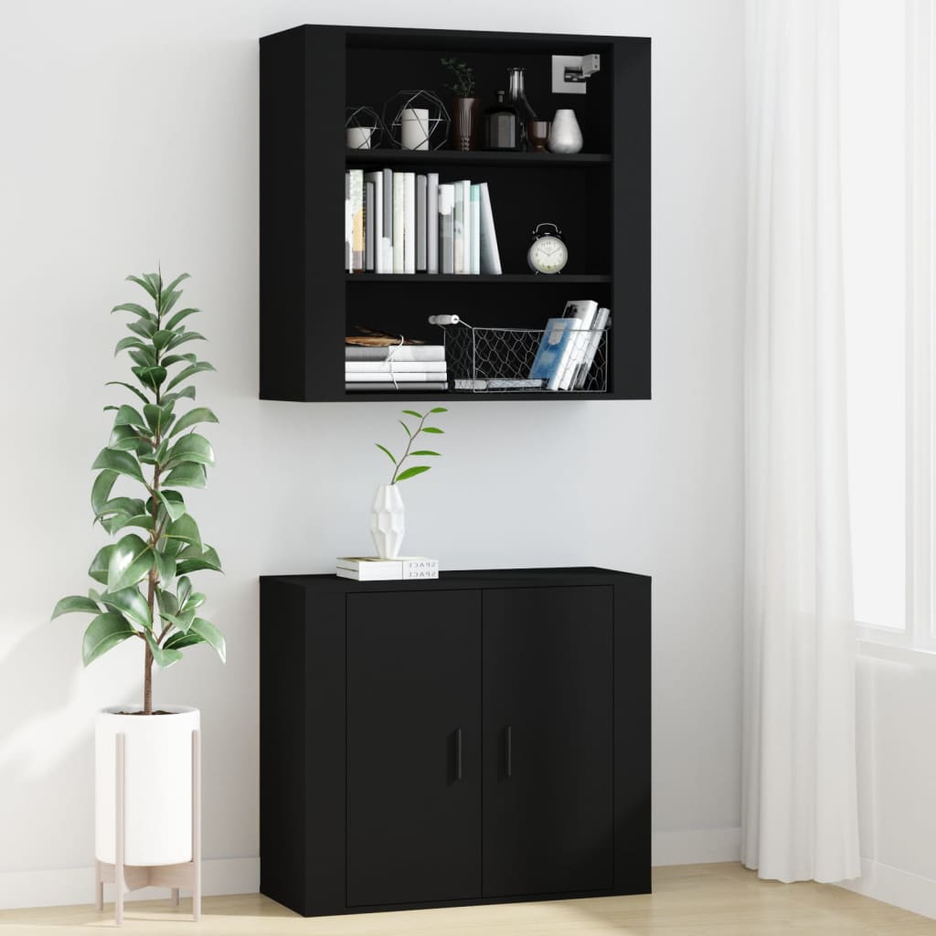 Mobile a Parete Nero 80x33x80 cm in Legno Multistrato - homemem39