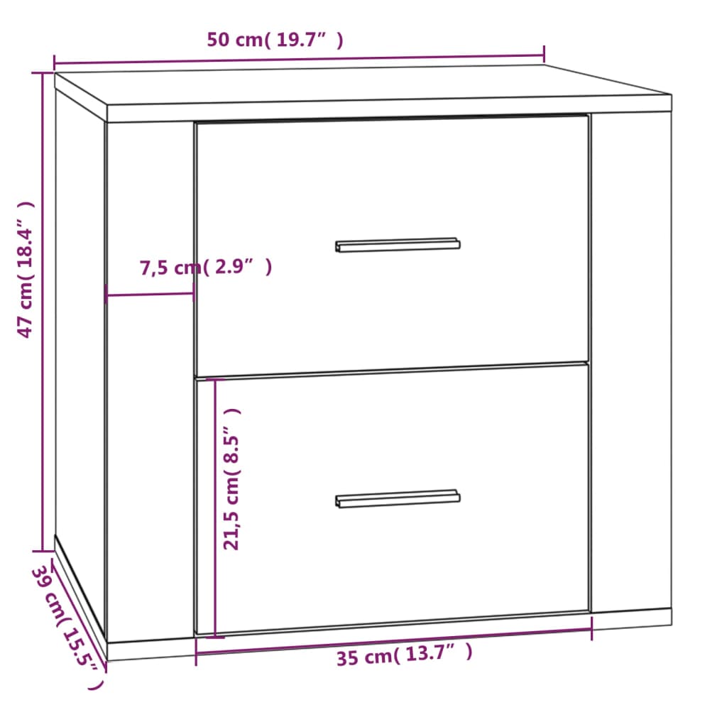 Comodino Nera 50x39x47 cm - homemem39