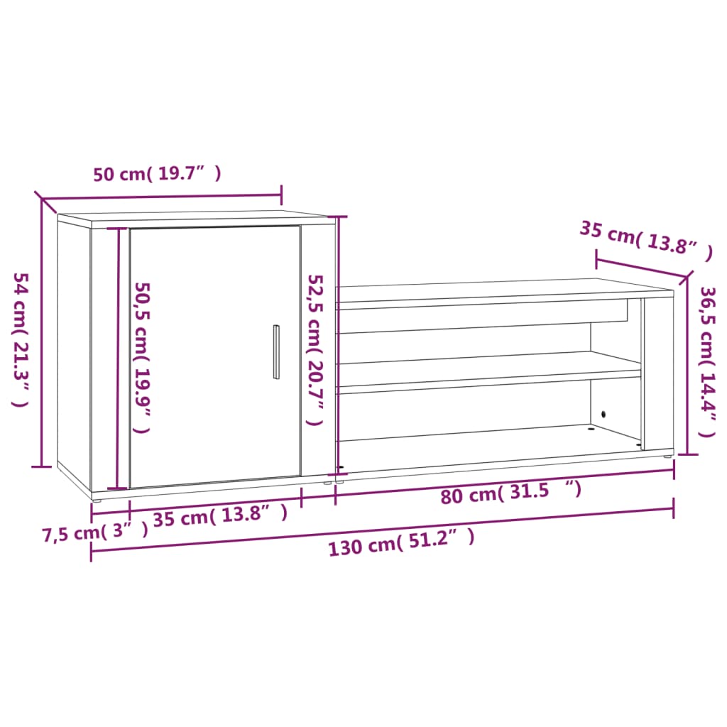 Scarpiera Rovere Marrone 130x35x54 cm in Legno Multistrato - homemem39