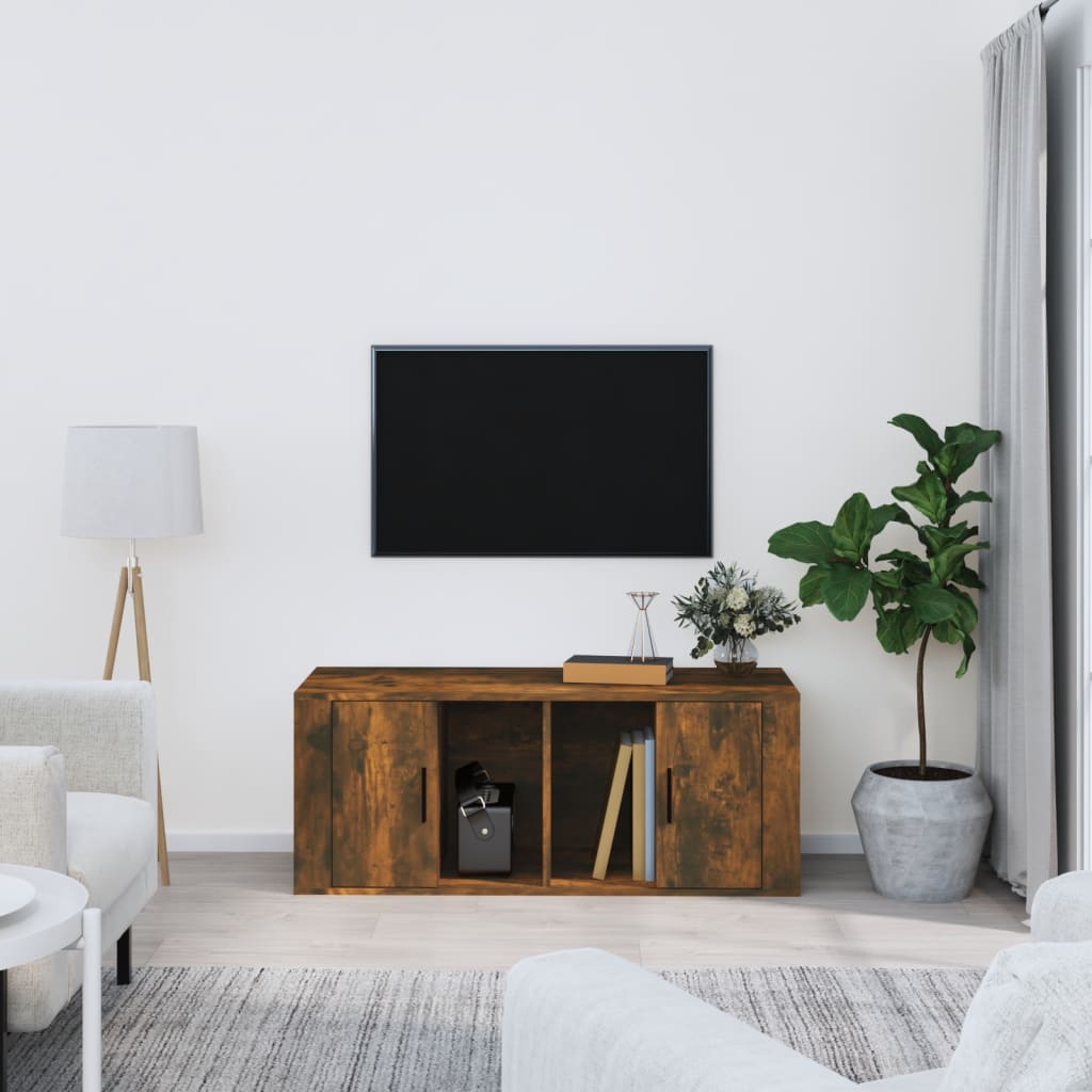 Mobile TV Rovere Fumo 100x35x40 cm in Legno Multistrato - homemem39