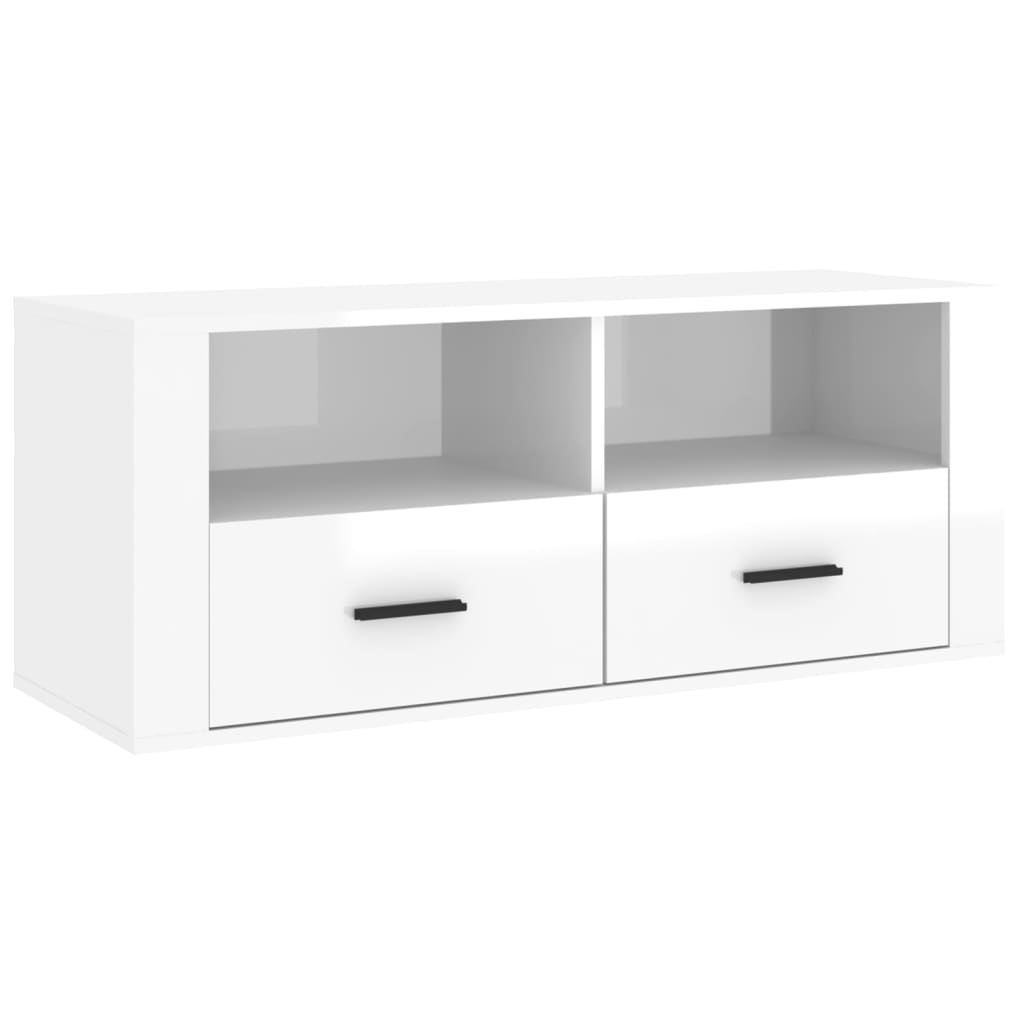 Mobile Porta TV Bianco Lucido 100x35x40 cm in Legno Multistrato - homemem39