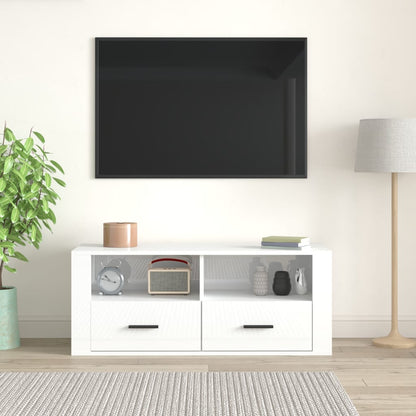 Mobile Porta TV Bianco Lucido 100x35x40 cm in Legno Multistrato - homemem39