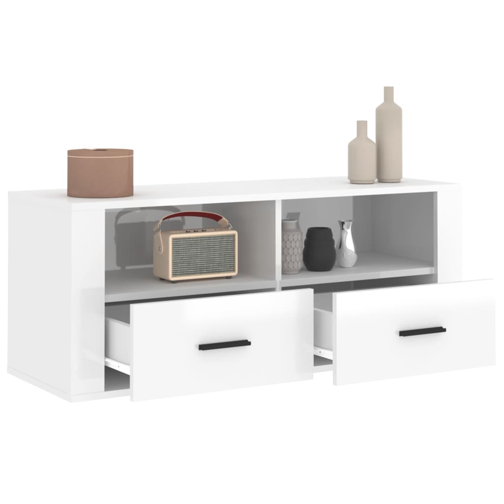 Mobile Porta TV Bianco Lucido 100x35x40 cm in Legno Multistrato - homemem39