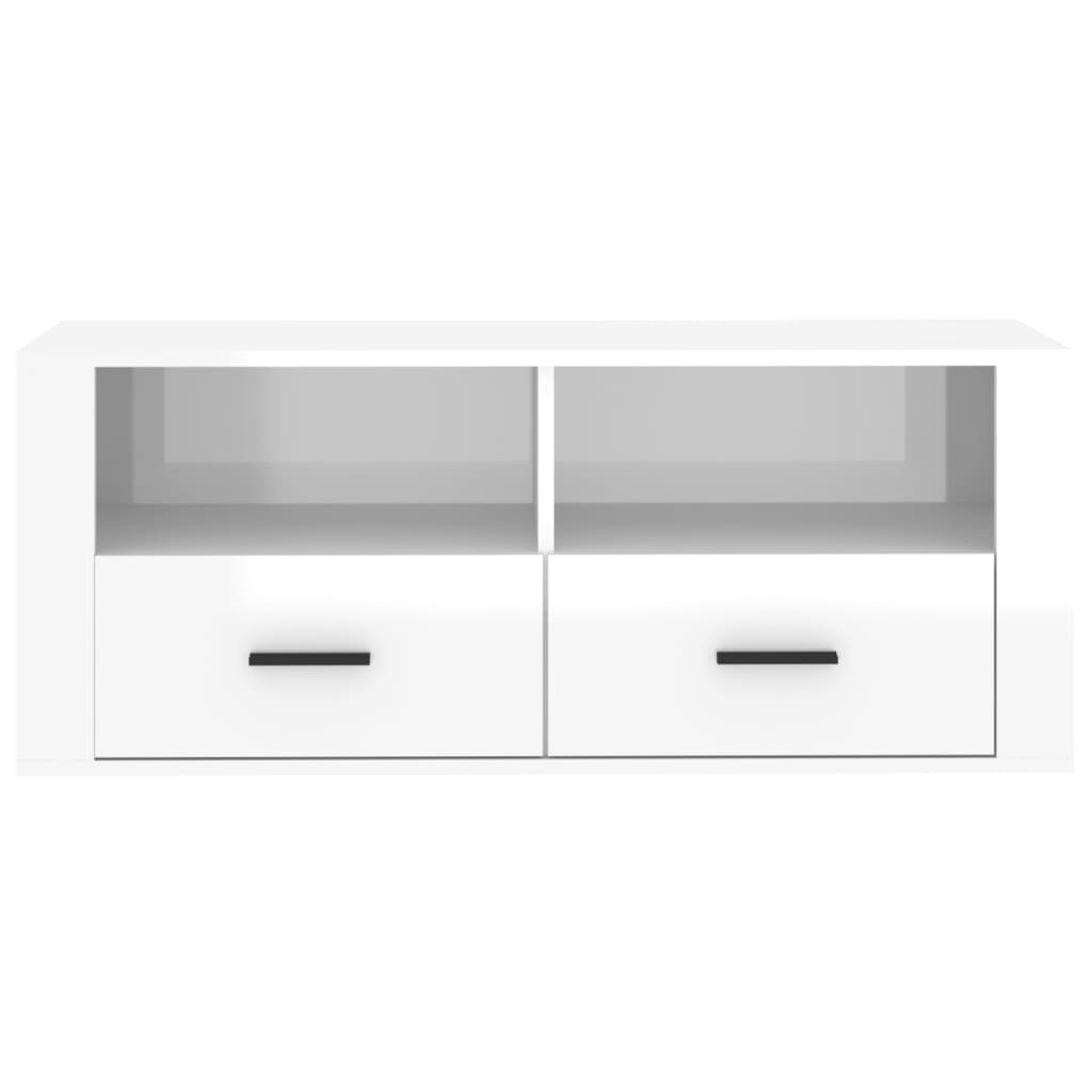 Mobile Porta TV Bianco Lucido 100x35x40 cm in Legno Multistrato - homemem39