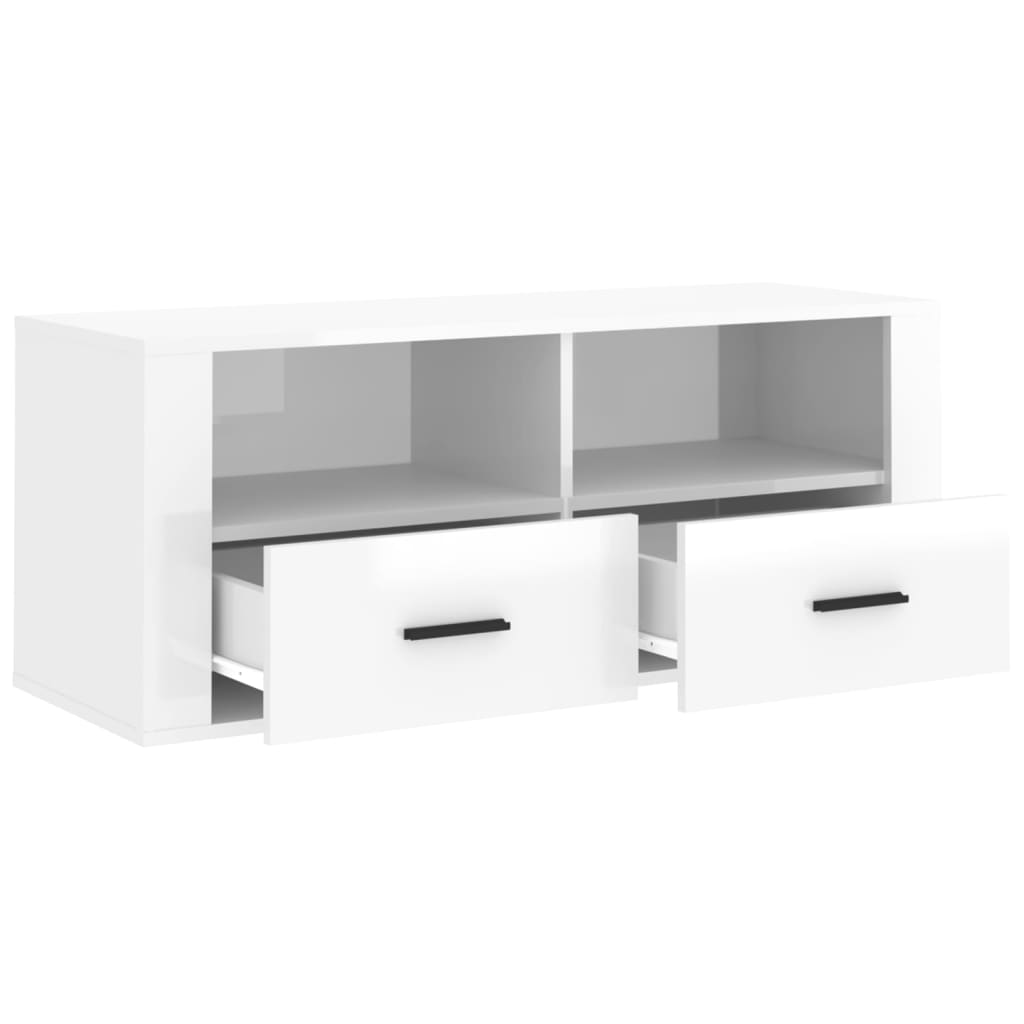 Mobile Porta TV Bianco Lucido 100x35x40 cm in Legno Multistrato - homemem39