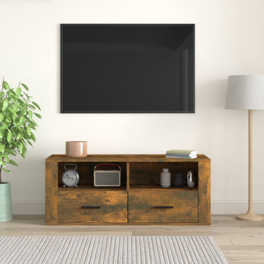 Mobile TV Rovere Fumo 100x35x40 cm in Legno Multistrato - homemem39