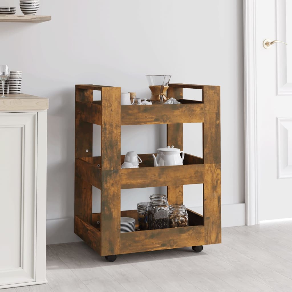 Carrello da Cucina rovere fumo 60x45x80 cm Legno Multistrato - homemem39