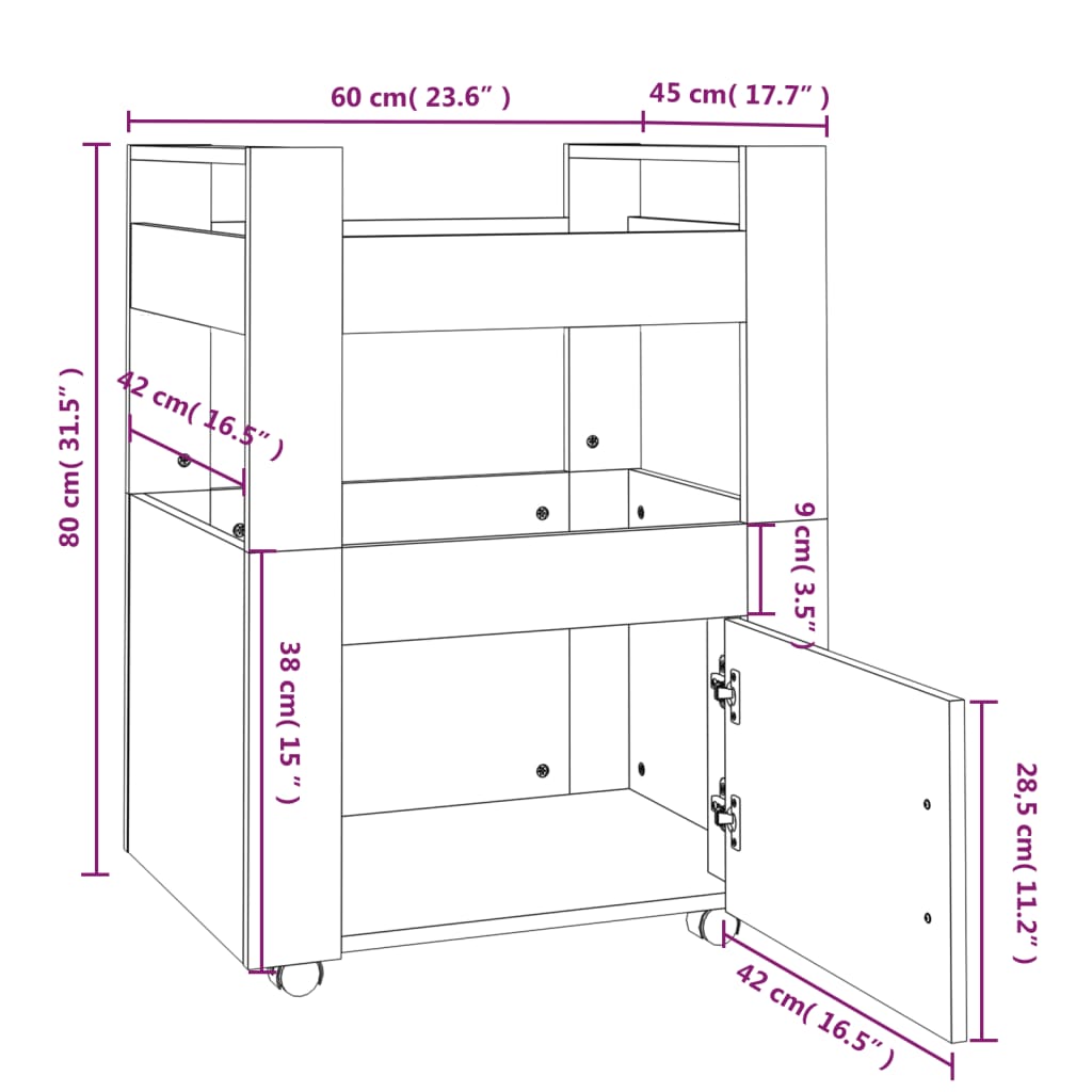 Carrello da Cucina rovere fumo 60x45x80 cm Legno Multistrato - homemem39