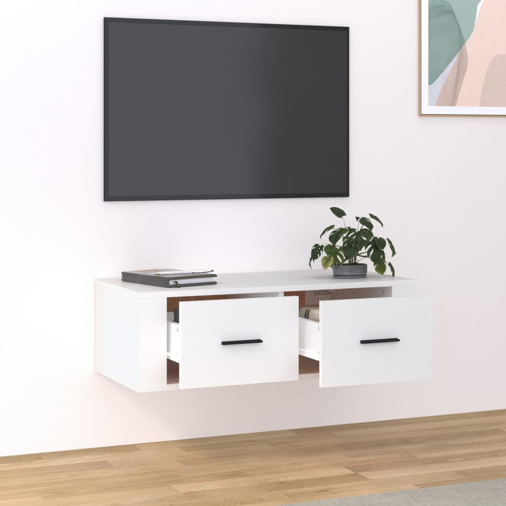 Mobile Porta TV Sospeso Bianco 80x36x25cm in Legno Multistrato - homemem39