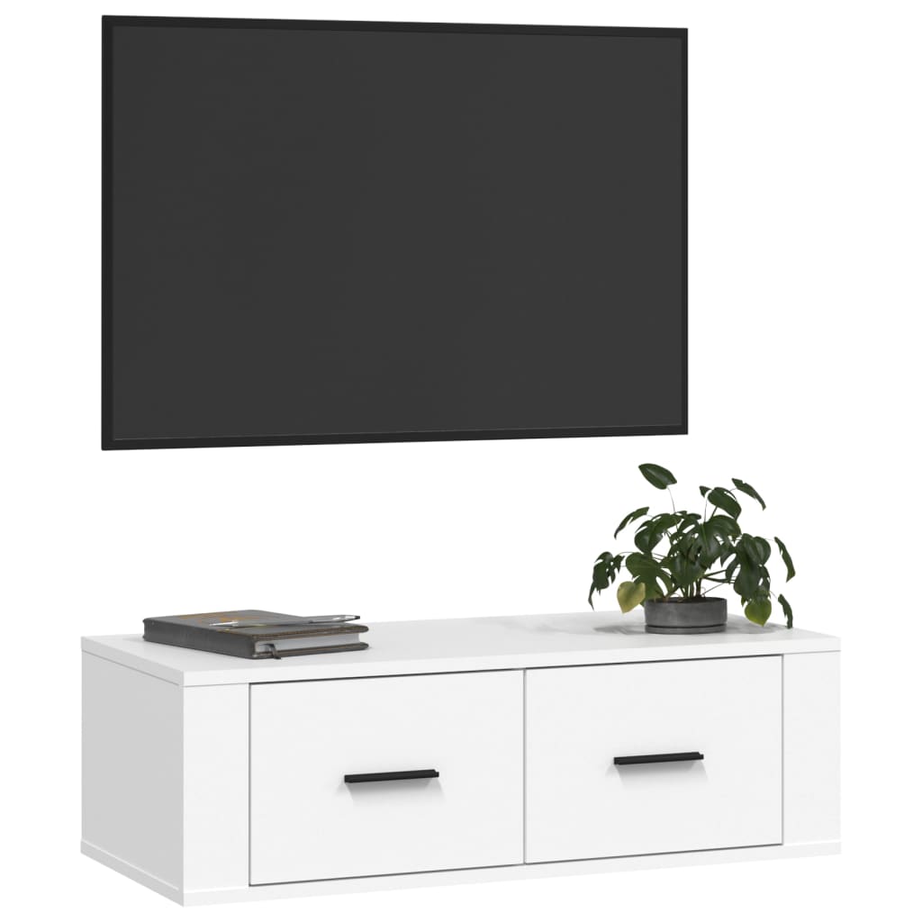 Mobile Porta TV Sospeso Bianco 80x36x25cm in Legno Multistrato - homemem39