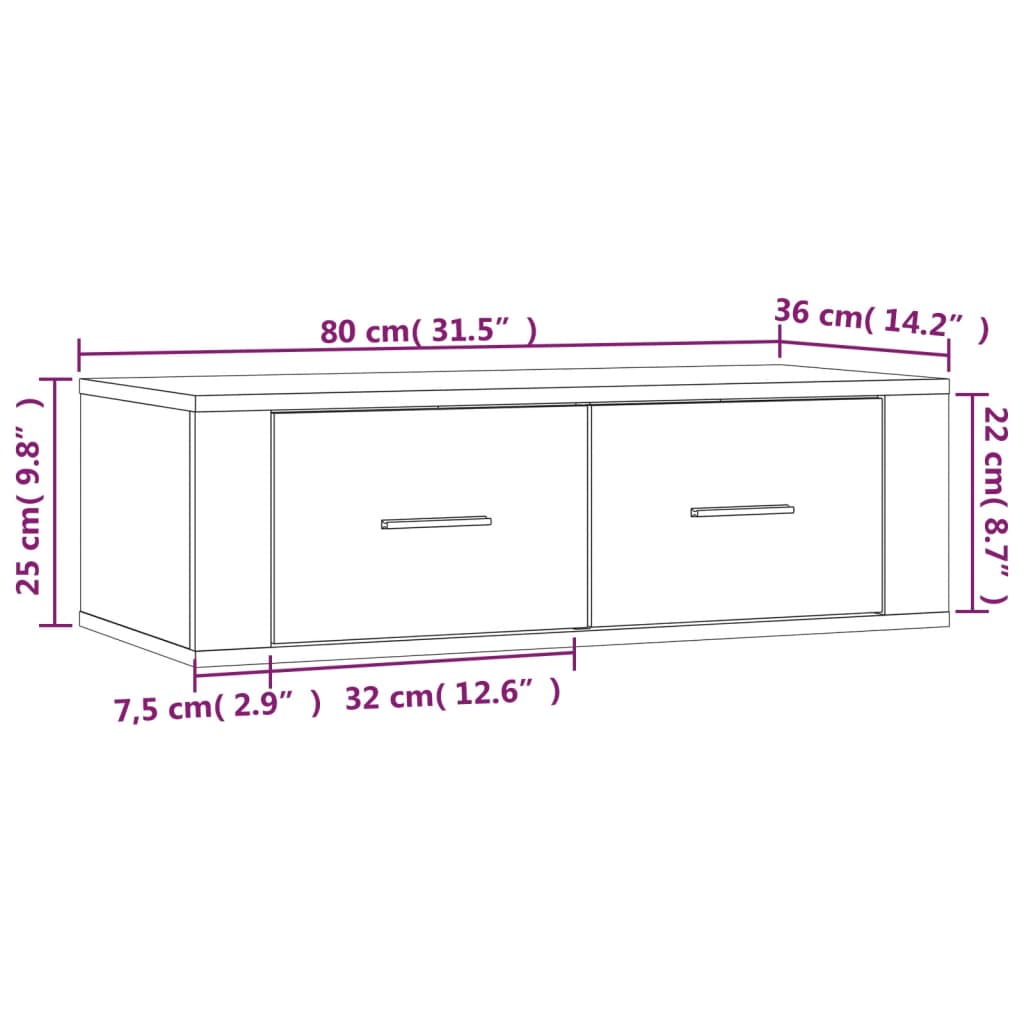 Mobile Porta TV Sospeso Bianco 80x36x25cm in Legno Multistrato - homemem39