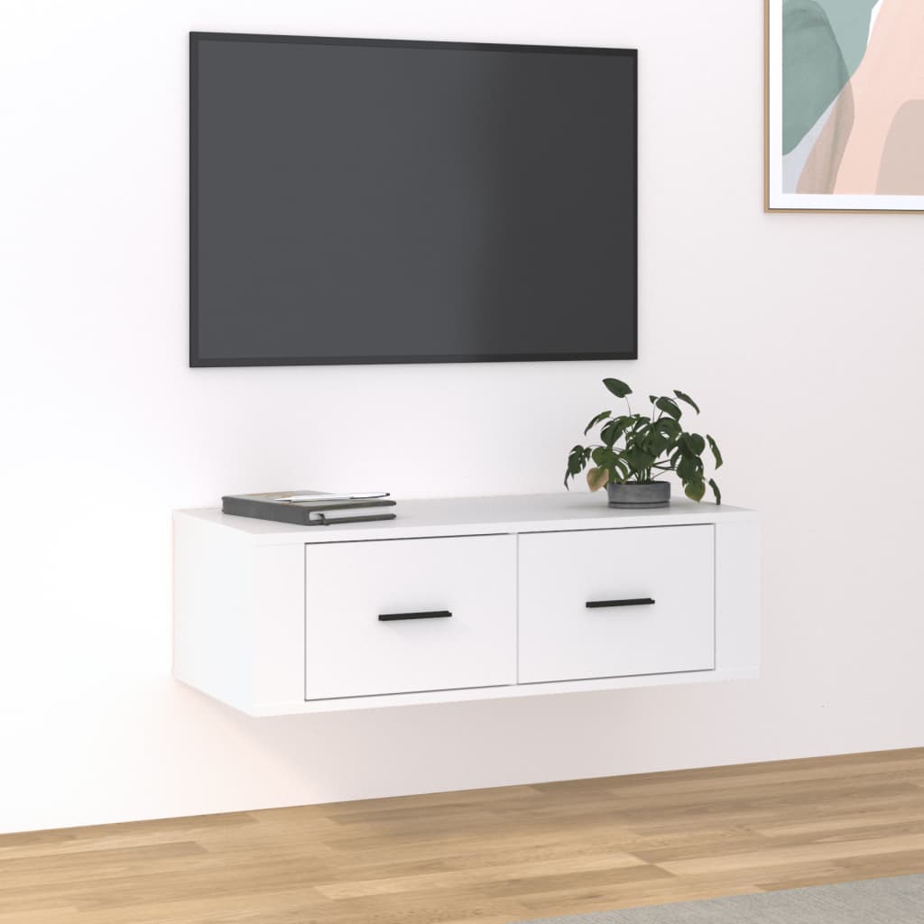 Mobile Porta TV Sospeso Bianco 80x36x25cm in Legno Multistrato - homemem39