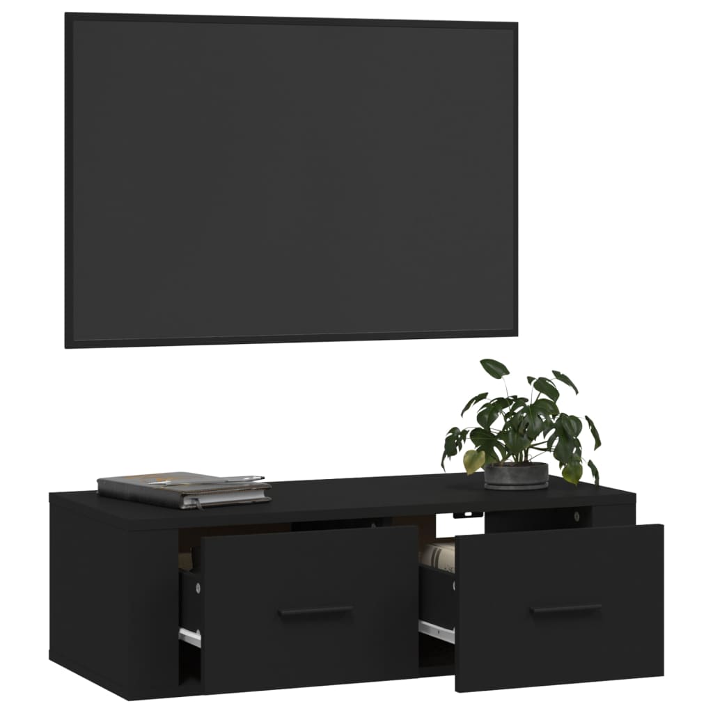 Mobile Porta TV Sospeso Nero 80x36x25 cm in Legno Multistrato - homemem39