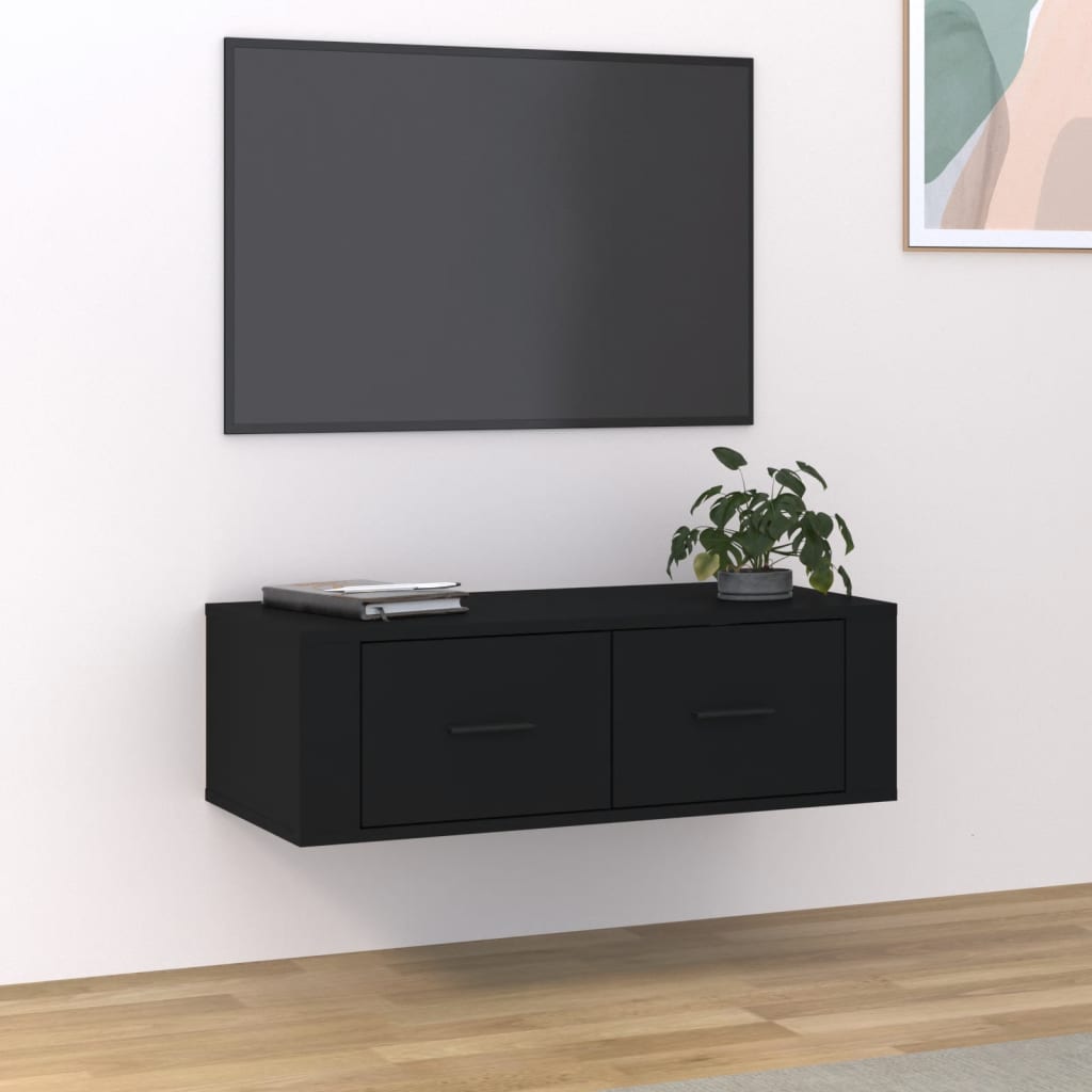 Mobile Porta TV Sospeso Nero 80x36x25 cm in Legno Multistrato - homemem39