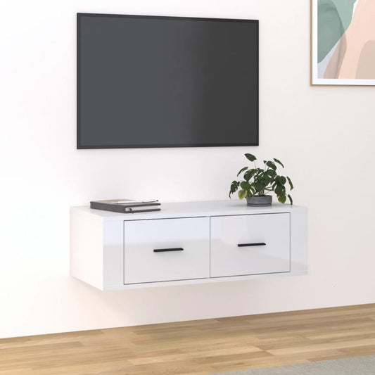 Mobile TV Pensile Bianco Lucido 80x36x25cm in Legno Multistrato - homemem39