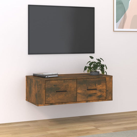 Mobile TV Pensile Rovere Fumo 80x36x25 cm in Legno Multistrato - homemem39