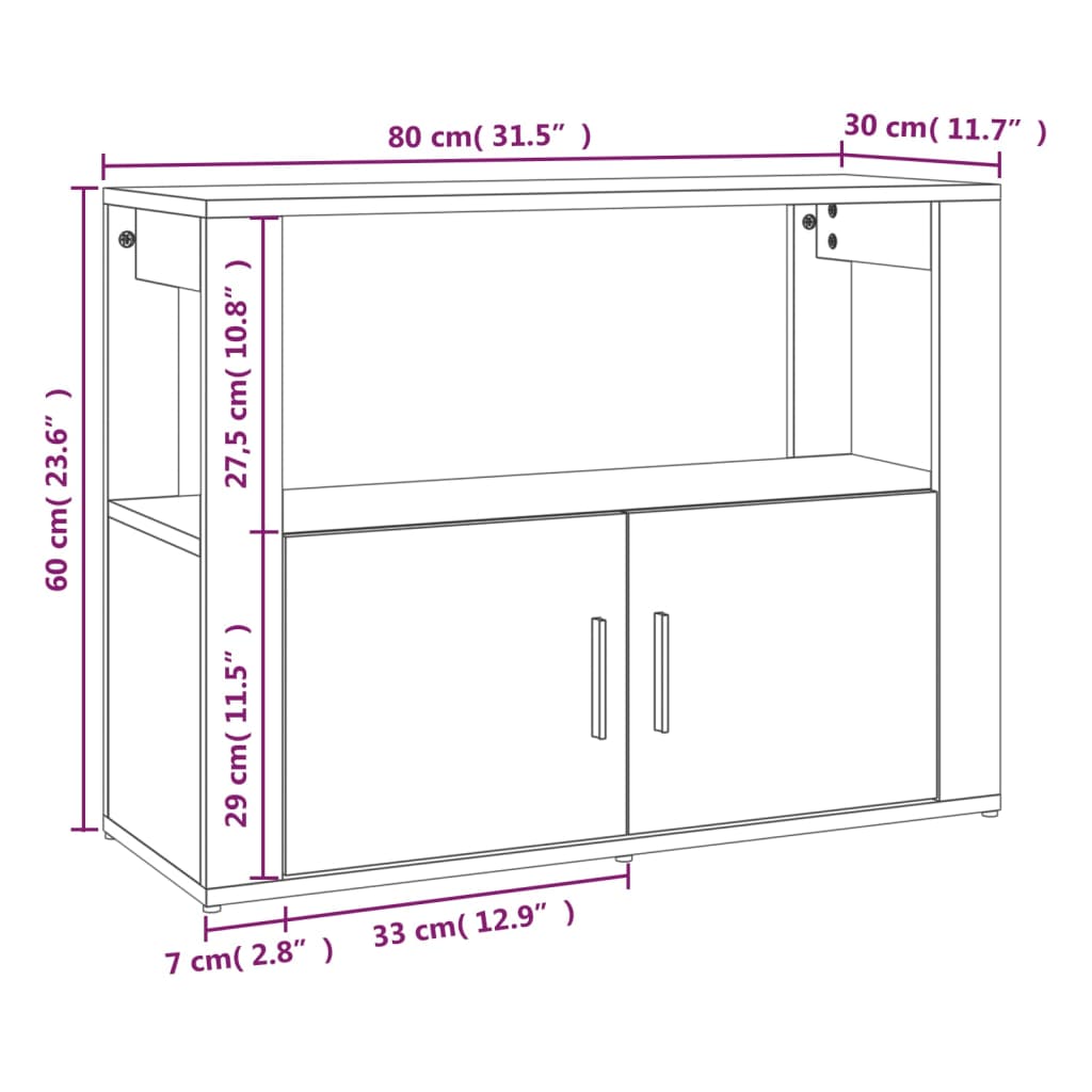 Credenza Bianca 80x30x60 cm in Legno Multistrato - homemem39