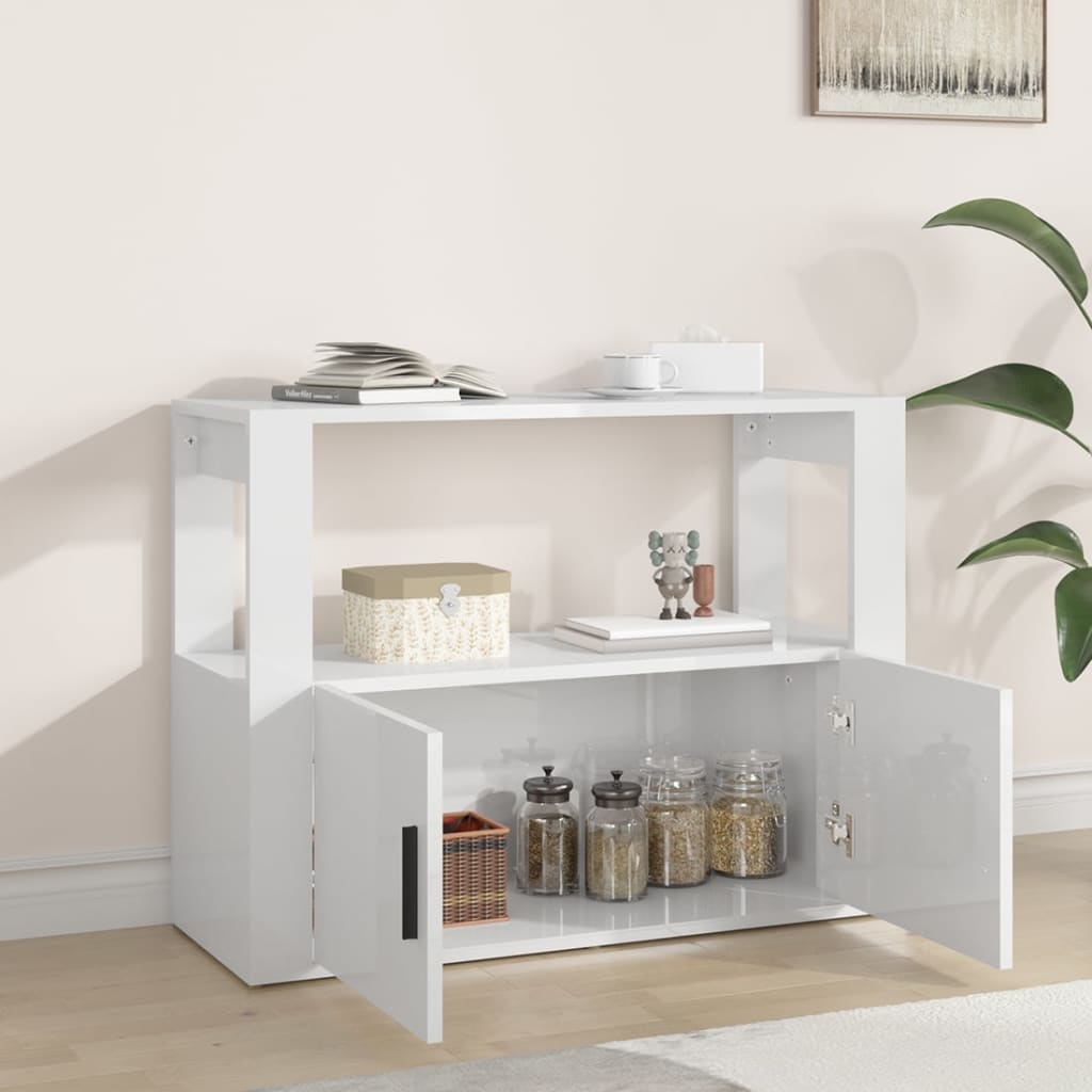 Credenza Bianco Lucido 80x30x60 cm in Legno Multistrato - homemem39